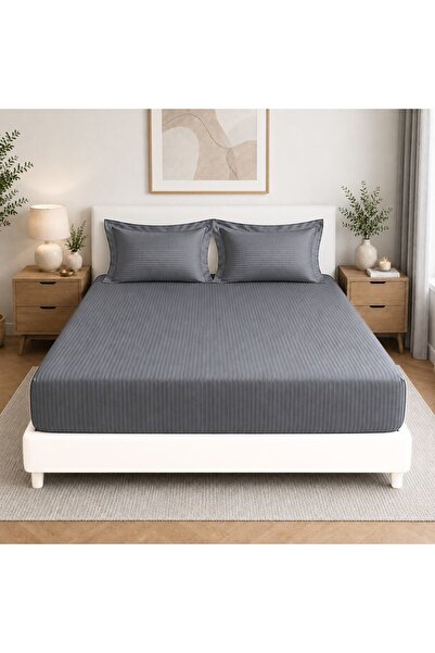 Kotonia Home Set of elastic cover with 2 pillowcases, 100% cotton, satin dama...