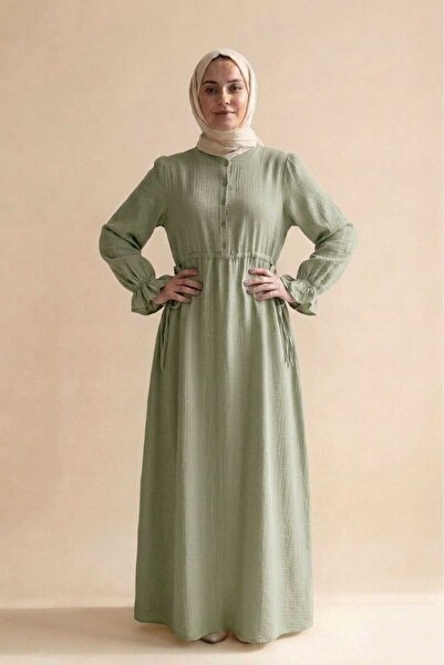 PORİENTO Olive Green Women's 100% Cotton Muslin Fabric Waist-Tied Drawstring ...