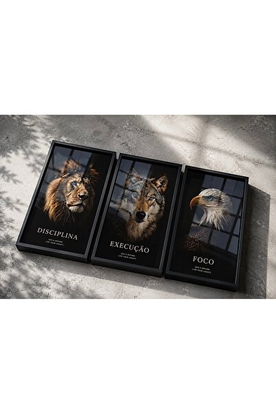 NOİRFRAM Noirframe® Aslan Kurt Kartal 3’lü Shadow Box MDF Tablo Seti – Parlak...