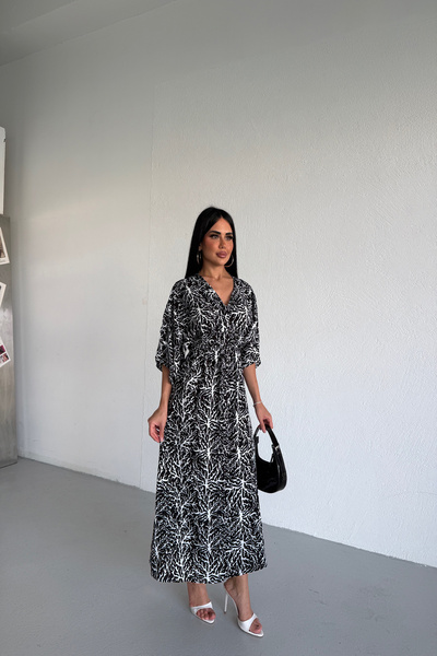KAMACI BUTİK Double Breasted Collar Ethnic Patterned Dress