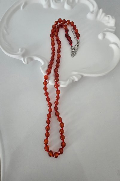 c-bhadu naturel Certified 6 mm Red Agate Knotted Natural Stone Necklace
