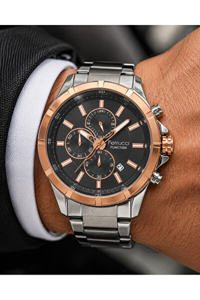 Ferrucci Men's Wristwatch Steel Band Silver Color Function Calendar Casual an...