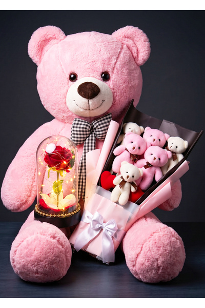 Linalux Gifts Sevgiliye Lüx Hediye 90cm Pembe Büyük Peluş Ayıcık Işıklı Fanus...