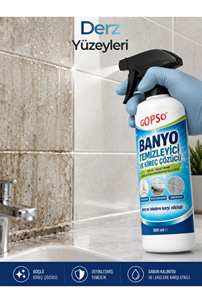 Gopso 2'li Banyo Temizleyici ve Kireç Çözücü Sprey 500 ml Duşakabin Lavabo Fayans Armatür Temizleyici