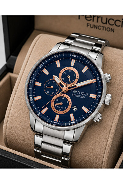 Ferrucci Men's Wristwatch Steel Band Silver Color Function Calendar Casual an...