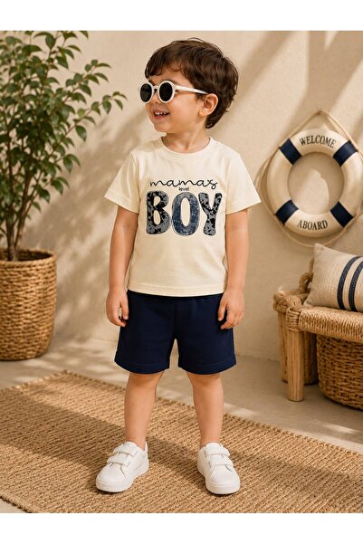 DimpleBaby طقم صيفي للأطفال مطبوع عليه Mama's Boy مع شورت للأعمار من 0 إلى 24...