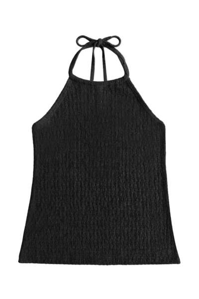 Cottonhill Premium - Tide Collection | Siyah Halter Yaka Boyundan Bağlamalı B...