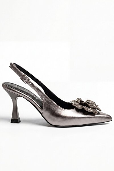 Assortie Radiant Metalik Çiçekli Stiletto Topuklu Davet ve Gece Ayakkabısı 9CM