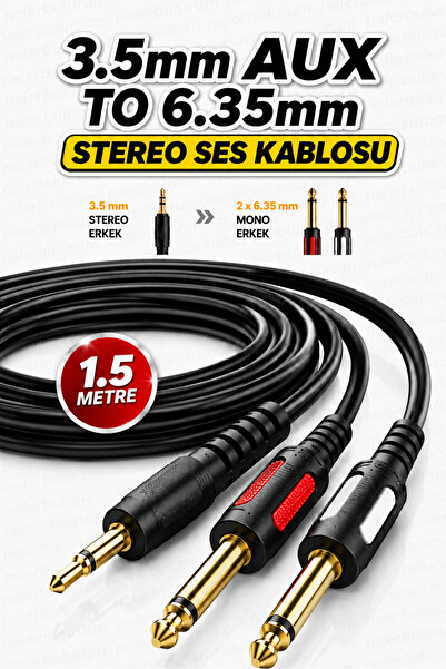 nelerbulurum 1.5 Metre 3.5mm AUX To 2x6.35mm Jack Stereo Ses Kablosu Mikser A...