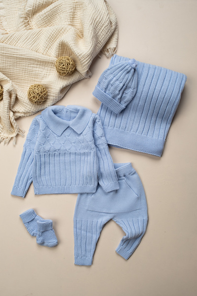Mielco Yenidoğan Hediyelik 5'li Triko Set (Battaniye, Kazak, Pantolon, Bere, ...