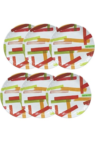 Servewell Melamine Side Plates Set 19 cm Heavy Duty 6 Pieces | Red Cross-Hatc...