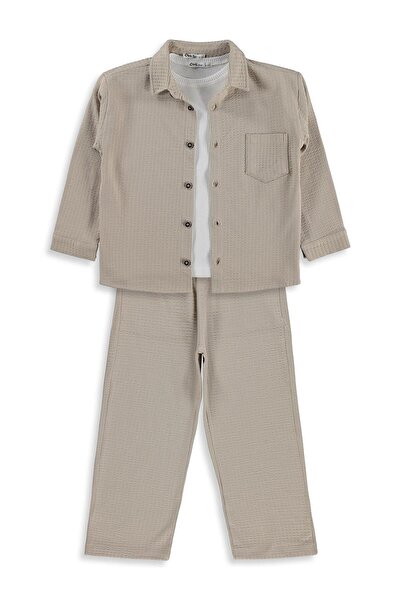 Civil Boys 3-Piece Set with Shirt - 6-9 Years Old - Beige