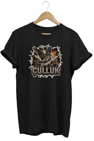 WİDİ Çulluk Graphic Printed Crew Neck Cotton Hunter Nature T-Shirt