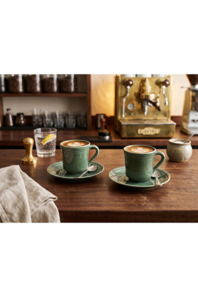 Elista Rustik Safir Yeşili Seramik Kahve ve Espresso Fincan Takımı - 2 Kişilik