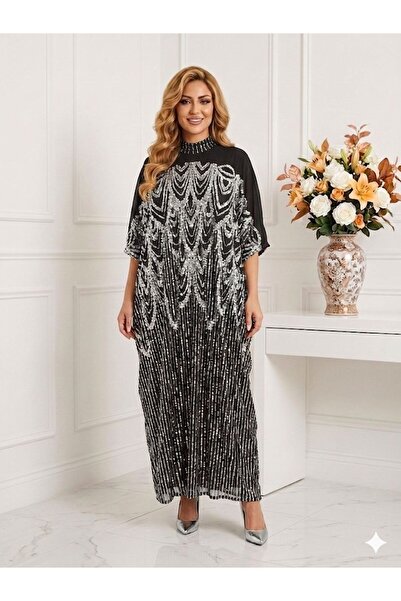 sea gulf Women's Full Embroidery Short Neck and Short Sleeve Jalabiya