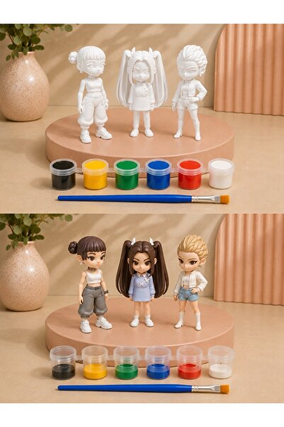 moshmick K-Pop Boyama Figürü Seti 3'lü – Boyanabilir 3D Baskı Hobi Kiti 10 cm