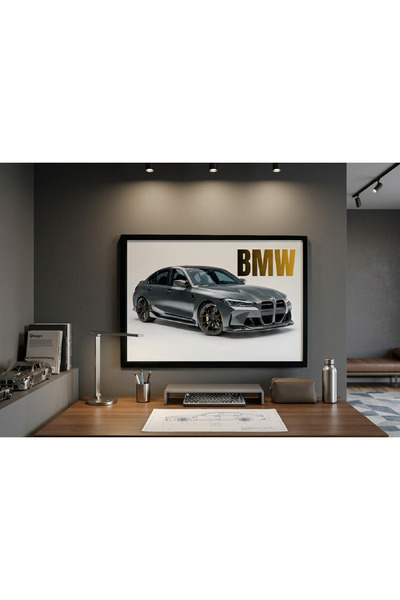 ISF MARKT ملصق حائط BMW M3 - لوحة سيارة رياضية مؤطرة مقاس 48x33 سم