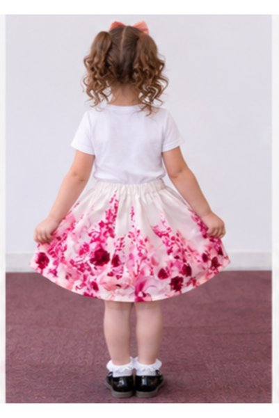 İPEKACOUTURE Fusta cu imprimeu floral pentru fete, roz