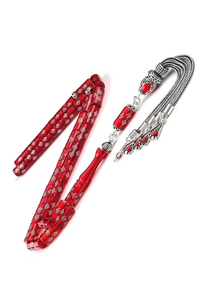TESBİHCİBABA Cut Silver Chakim Fire Amber Prayer Beads