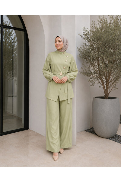 unika boutique Detaljne tunike sa dugmadima i pojasom, pantalone, hijab, dupl...