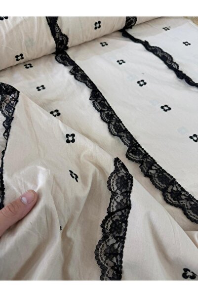 METERİAL Row by Row Ruffle Lace Embroidered Cotton Voile Fabric - Width 140 c...
