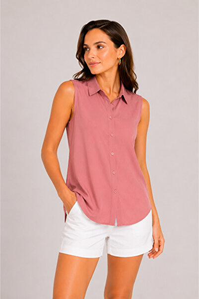 Nuevo Women's Dusty Rose Zero Sleeve Buttoned Shirt Blouse Summer Stylish Design