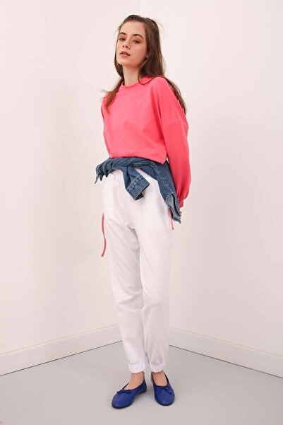 ALLDAY Pantaloni de trening albi tip jogger