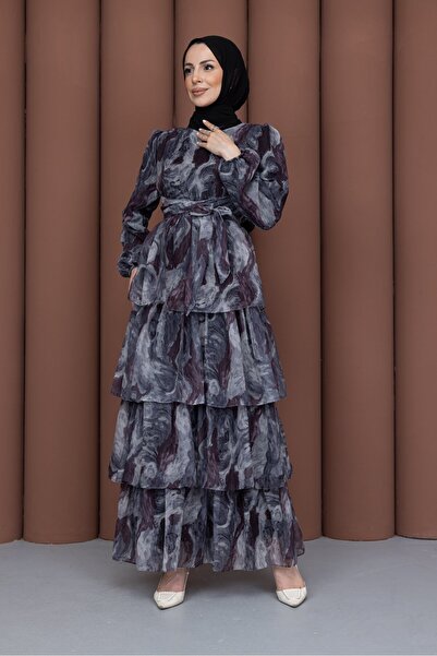 PAVENTİ Layered Look Tie-Front Dress Gray