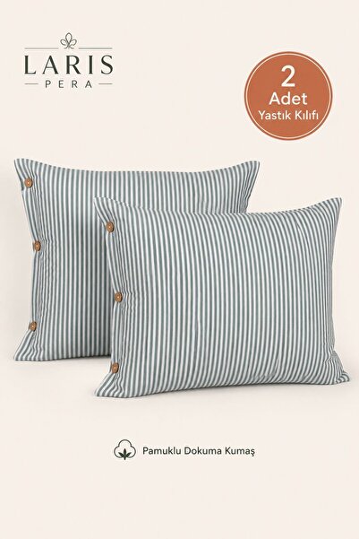 Larispera Striped Buttoned 2-Piece Pillowcase Cotton Decorative Pillowcase 50...