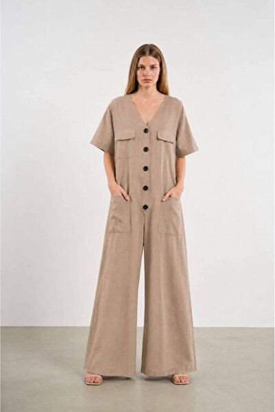 HANIQA Linen Look Wide Cut Jumpsuit |   44-50 |   25235