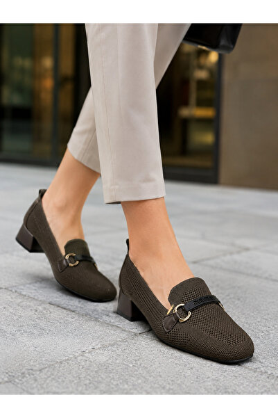 StepMore Women's Knitwear Loafer Heeled Shoes with Buckle Comfortable Office ...