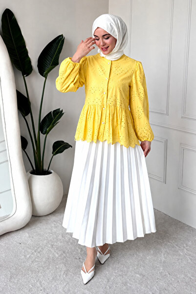 Tesettür Diyarı Lola Fisto Fabric Lined Hijab Shirt - Yellow
