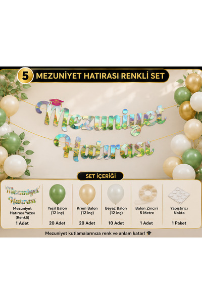 Dizayn Parti Evi Mezuniyet Hatırası Renkli Banner Balon Seti 50 Parça Mezuniy...