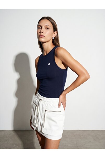 Dilvin 21259 Crew Neck Top-Navy Blue
