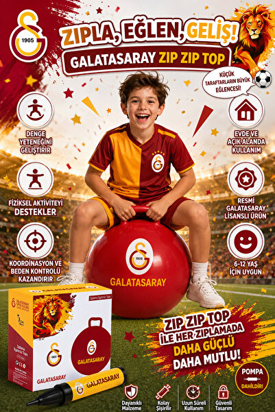 AVESSA Lisanslı GS-7080 Galatasaray Zıp Zıp Top Players - 55 Cm - Hediye Pomp...