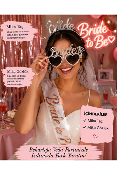 Dizayn Parti Evi Bride To Be Gümüş Mika Taç ve Gözlük Seti | Bekarlığa Veda P...