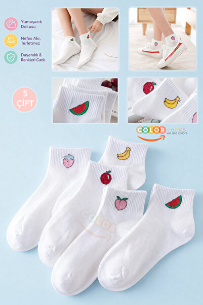 Color Socks Pachet de 5 șosete de vară pentru femei, cu model de fructe (extr...