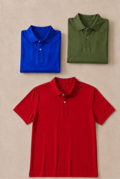 COMBİNE MİCHAİL Men's Straight Fit 3-Piece Polo Collar T-Shirt