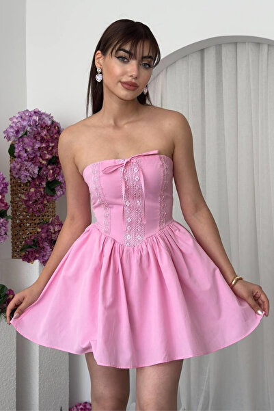 Clothes Fast Rochie mini pufoasă din țesătură poplin, fără bretele, cu detali...