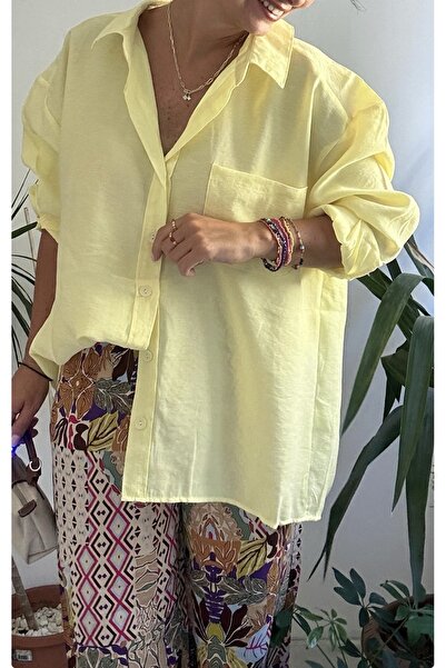 LaSorella Butik KADIN SARI OVERSIZE GÖMLEK