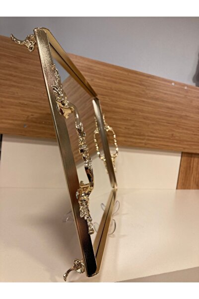 PLUS HOME Tray with Rice and Mirror, Standing Handle Model, Gold Color, Large...
