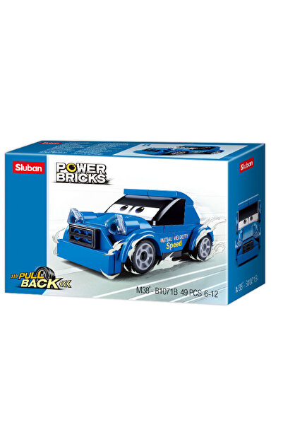 OEMS 🧱 🚗   Cartoon Car with Rear Pull Blue 49 Pieces