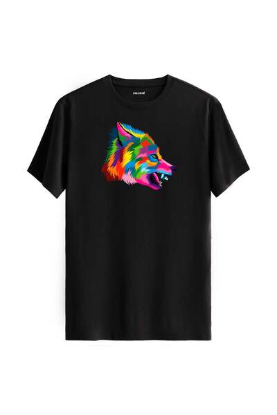 Colermi Colorful Wild Wolf Figure T-Shirt