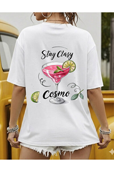 Krays Women's & Unisex Stay Clasy Cosmo Cocktail Design Crew Neck Cotton Whit...