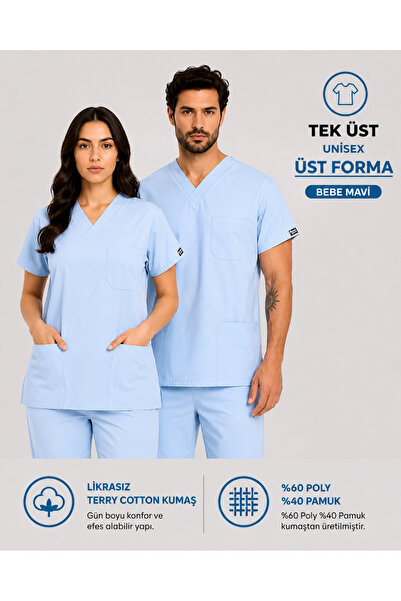 İNCİ ÜNİFORMA Likrasız Terry Cotton Scrubs Üst Forma (1 Tek Üst) | Unisex Dok...