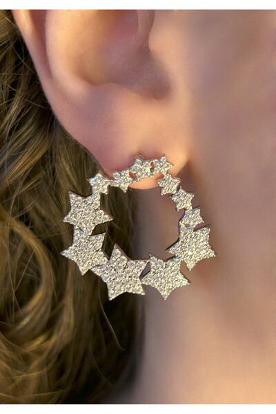 Nilly Jewelry Zirkon Taşlı Yıldızlı Halka Küpe