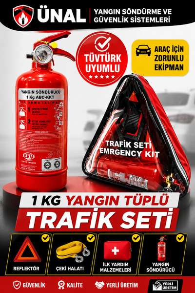 ünalgrup TÜVTÜRK Uyumlu 1 Kg Yangın Söndürücü Trafik Seti | Reflektör, Çeki H...