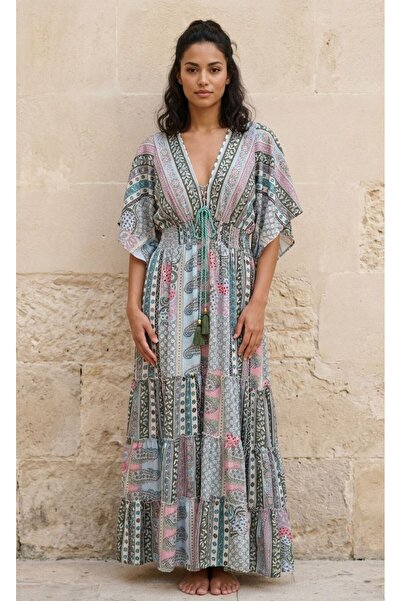 moda gk Gold Detailed Silk Hürrem Kol Imported Dress