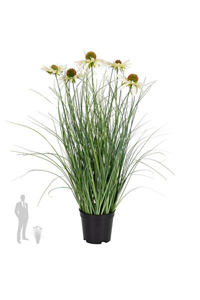 Roberto Rossi Iarba artificiala Onion 60 cm cu 5 flori albe de crizantema