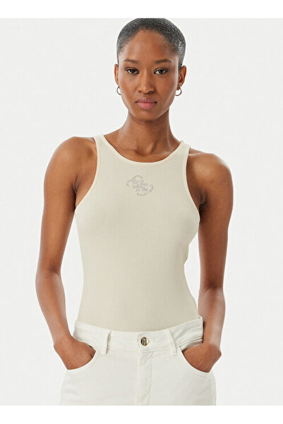 Guess Bej Kadın Slim Fit Fitilli T-Shirt W6RP39KD092-G67C